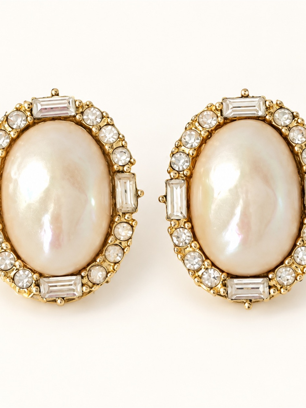 Vintage 1960s Christian Dior Pink Pearl Rhinestone Clip Earrings Signed